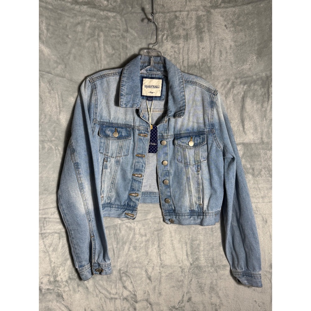 Reserve‎ Fairfax Women's Cropped Denim Jacket Light Blue junior large NEW NWT